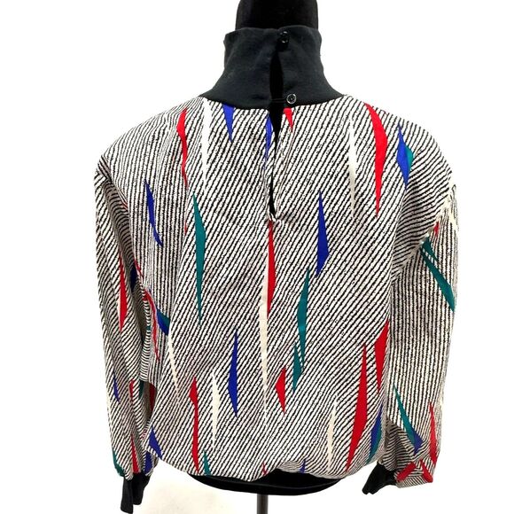 Claudia vintage 80s b&w primary color abstract mock turtleneck blouse - Picture 3 of 6